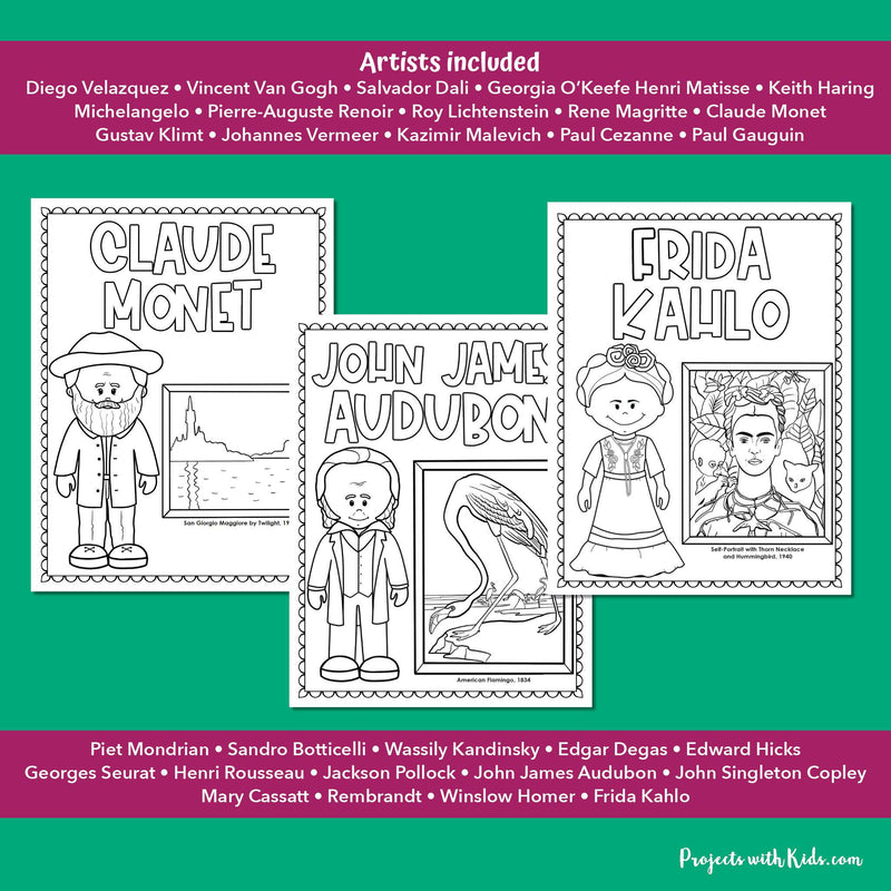 30 Famous Artist Coloring Pages - Printable – Projects with Kids