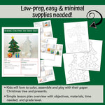 Screen shots of Christmas tree printable craft activity for kids with step by step instructions and photos. 