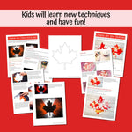 PDF sheets of chalk pastel art project and Canada Day spin painting for kids to make with maple leaf printable.