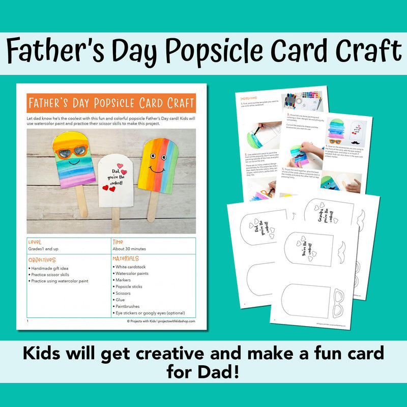 Sample of Father's Day popsicle card craft for kids to make with printable templates. 
