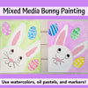 Bunny art project with watercolor paint, oil pastels, and markers kids painting idea.