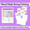 Mixed media bunny painting PDF with photos and step by step instructions. Kids art project for Easter and spring. 
