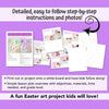 Easter bunny painting idea for kids using a mixed media approach. PDF examples with photos and step by step instructions. 