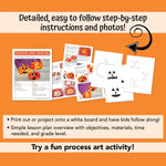 PDF pages of a pumpkin Halloween art project for kids. 