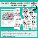 Sugar skull printable craft for kids. Screen shots of the different printable designs, step-by-step instructions. 