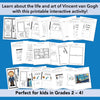 Screenshots of all the pages for a printable Vincent van Gogh lapbook activity for kids in Grades 2-4