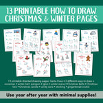 pdf pages of how to draw winter and Christmas items. Drawing activity for kids. 