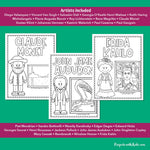 Monet, Audubon, Kahlo printable artist coloring pages for kids to learn about famous artists. 