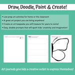 Examples of drawing prompts for kids and the benefits of art journals for kids.