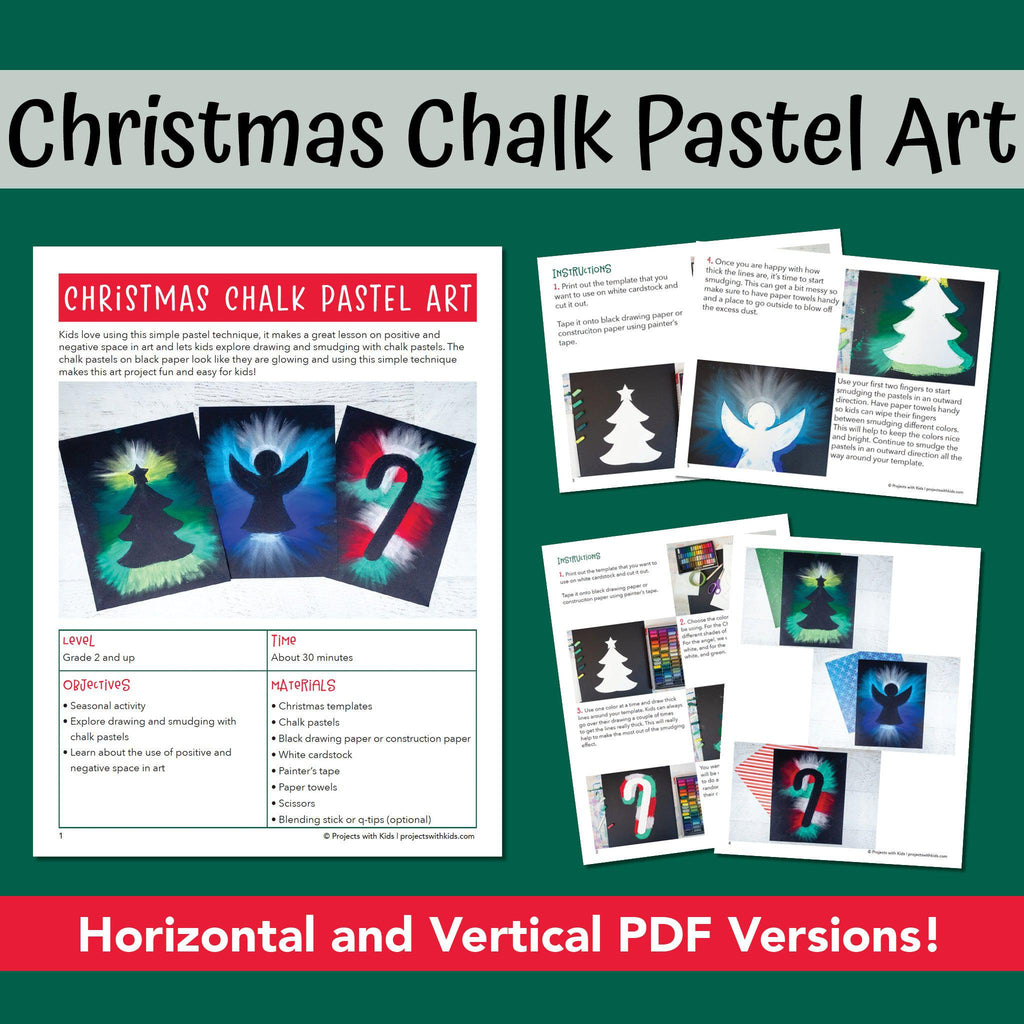 Chalk pastel Christmas art project PDF for kids to make