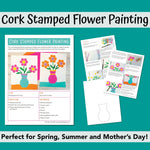 Cork painted flower painting examples for kids art project idea. Shows PDF printable version.