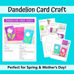 PDF example of dandelion card craft for kids to make for spring or Mother's Day.