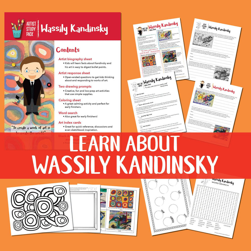 Famous artist Wassily Kandinsky printable bundle for kids to learn about Kandinsky with drawing prompts, writing prompts