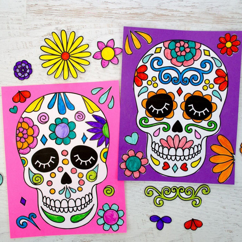 Completed sugar skull art project for kids.