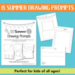 15 summer drawing prompt printables cover and sample pages. 