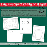 Fun and creative printable winter and Christmas drawing prompts for kids of all ages, easy art activity